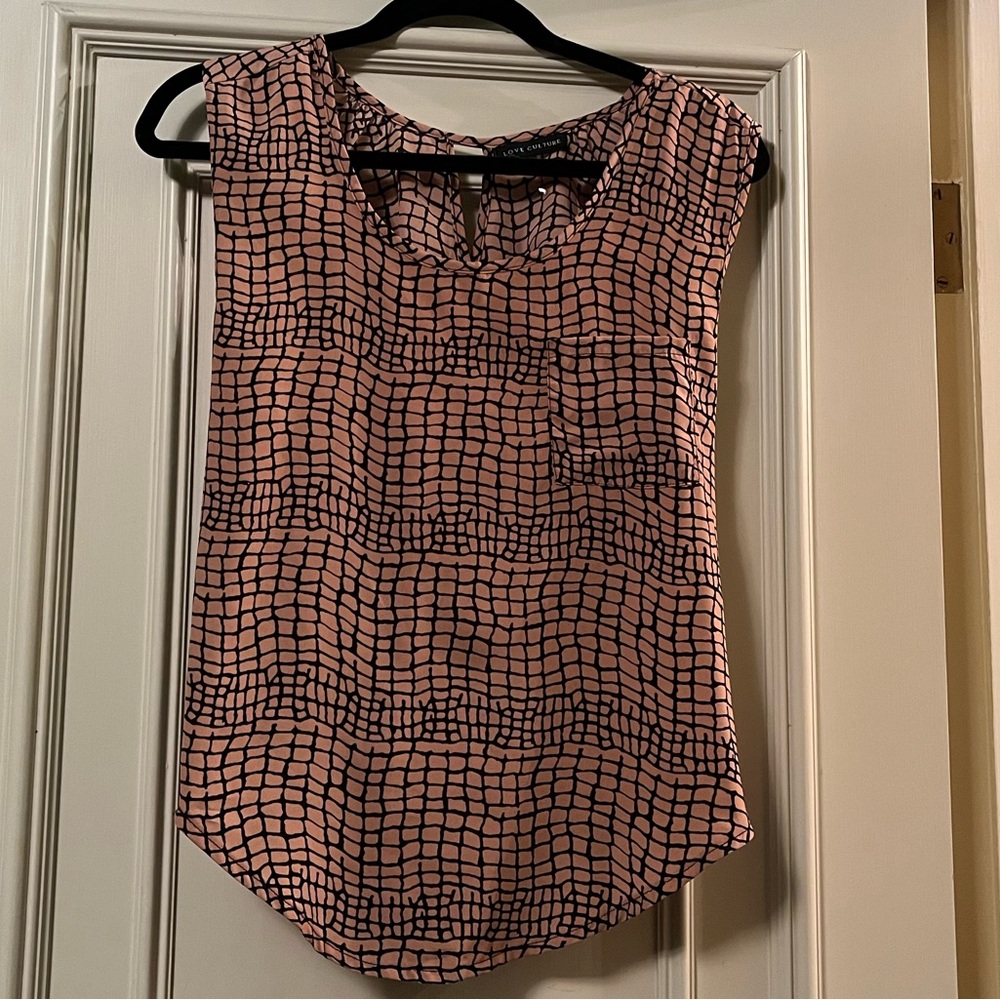 Black and tan sheer silky sleeveless top